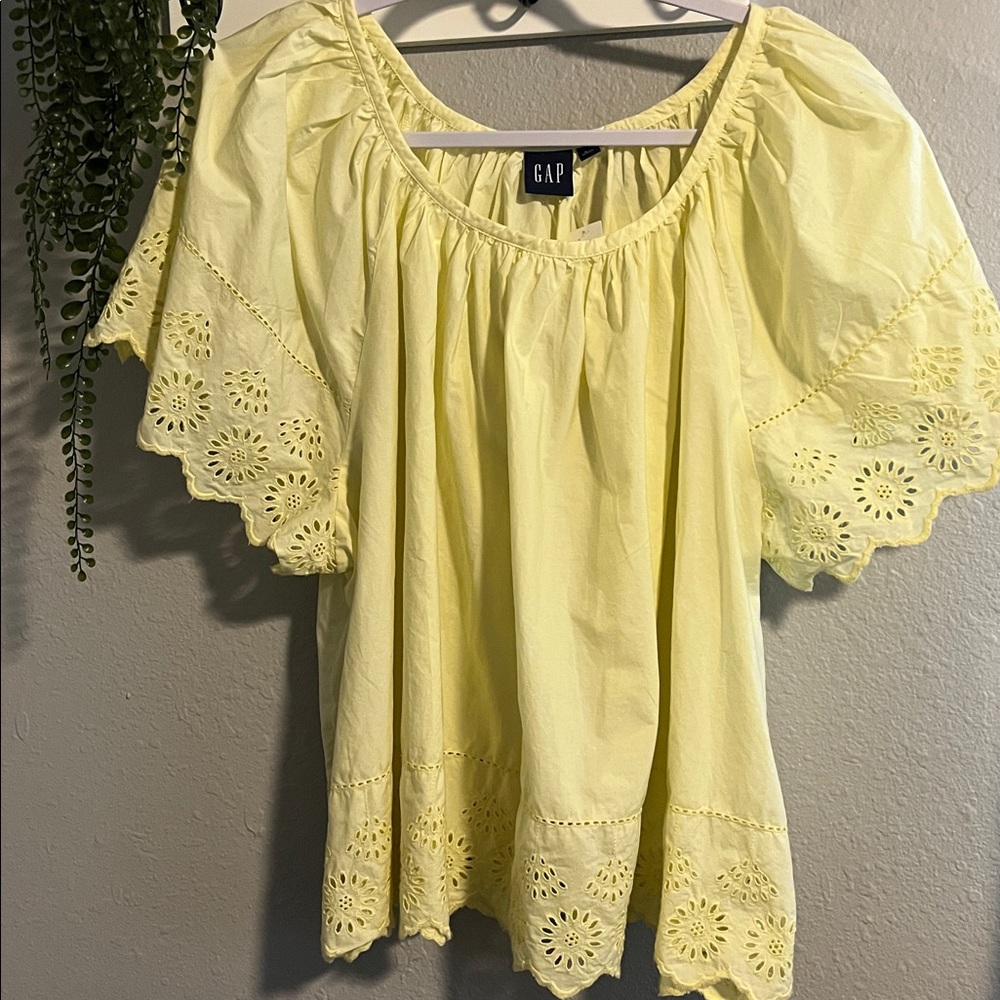 NWT Gap Yellow Cotton Boho Top Eyelet Peasant Blouse